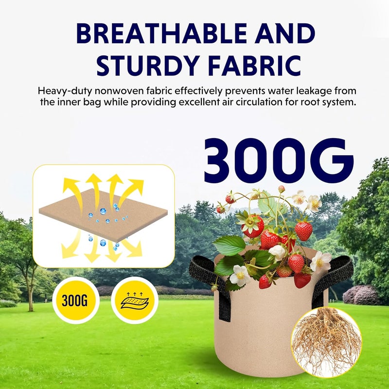 YSSOA 5-Pack 2 Gallon Grow Bags Heavy Duty Thickened Nonwoven Aeration Fabric Pots with Handles, Cloth Pots for Plants, Vegetable, Flower, Tomato Potato - Image 4